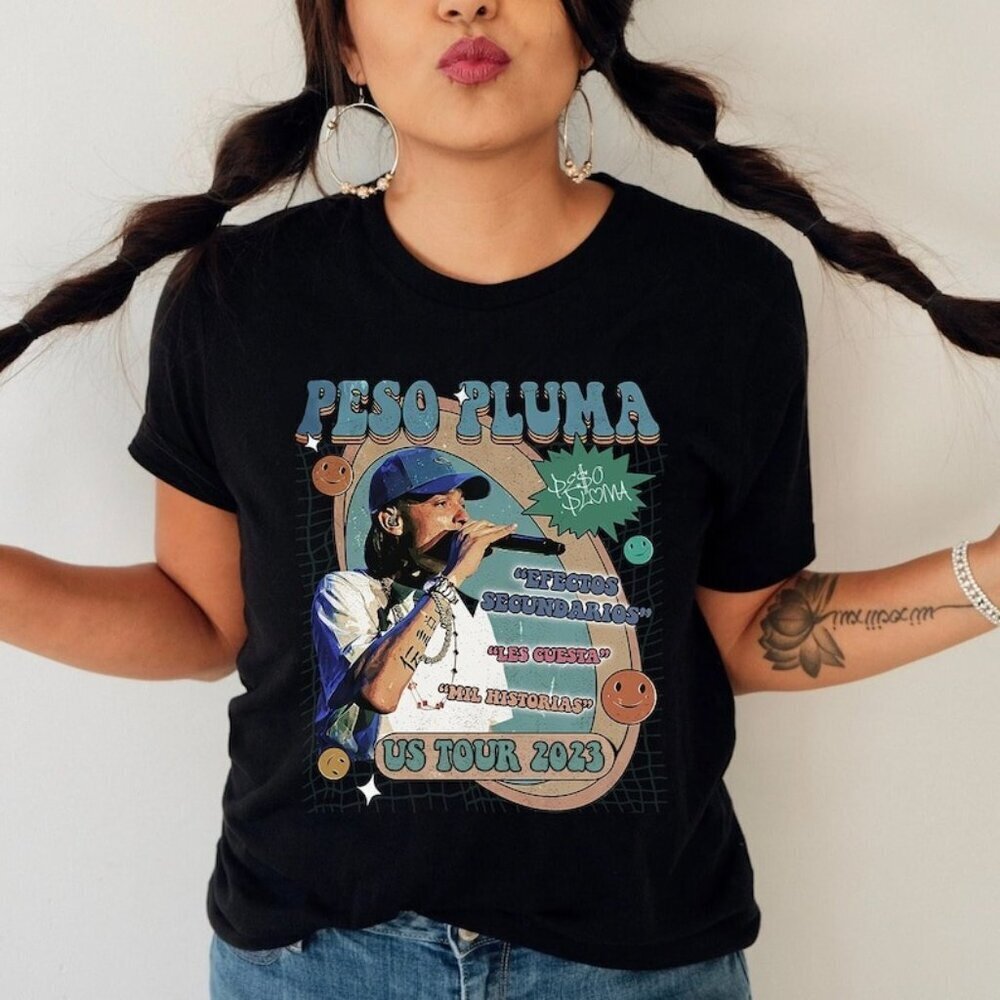 Peso Pluma Album US Tour 2023 T-Shirt Retro Music Concert Fan Gift Graphic .
